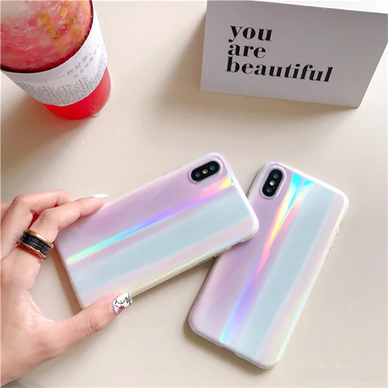 Роскошный lovecom лазерный чехол для iPhone 11 Pro Max XS XR XS Max X, 6, 6 S, 7, 8plus, Аврора узор противоударный мягкий чехол IMD чехол-накладка для телефона