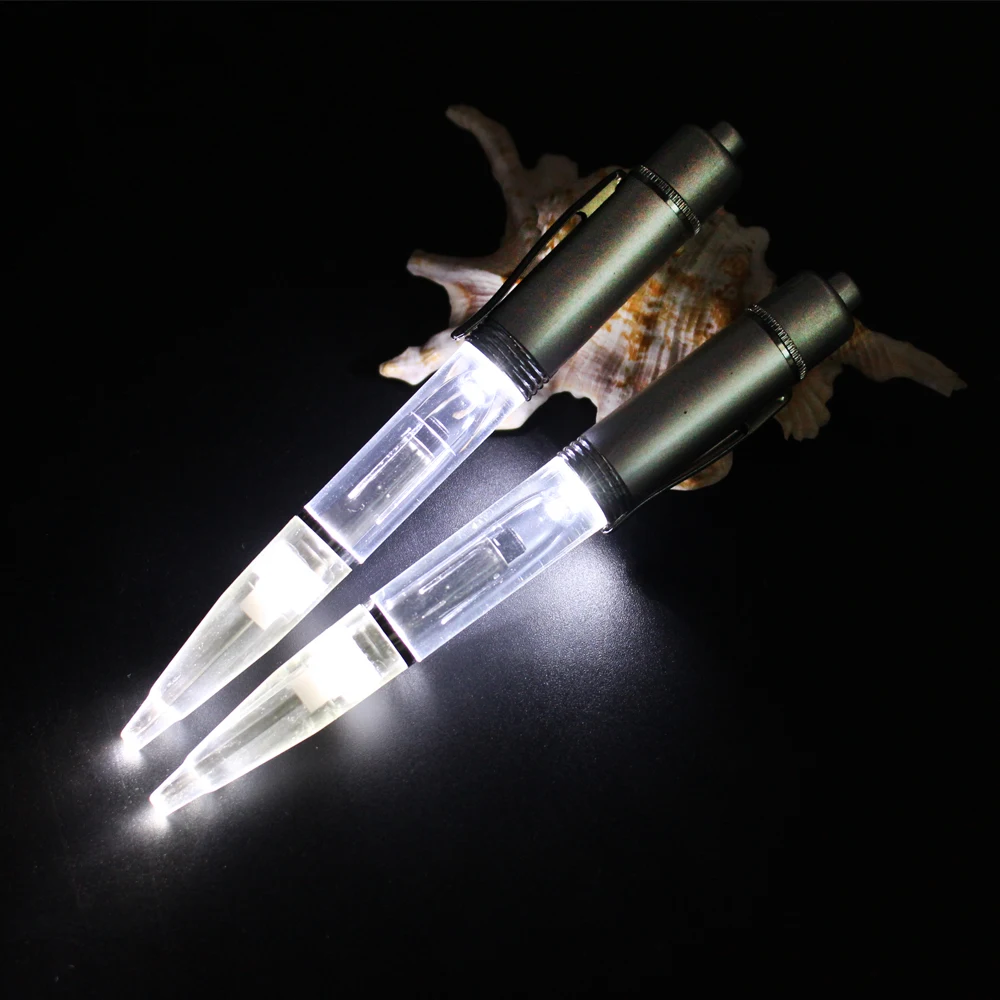 Drop Verschiffen Metall LED Kugelschreiber Stifte Elektronische Glow Light Up Stift Klicken Taschenlampe Stifte mit Extra Refill und Batterien