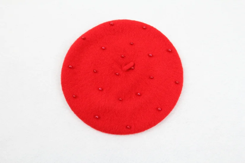 Милый берет с жемчугом шерстяная шапка художника вязаная зимний теплый для