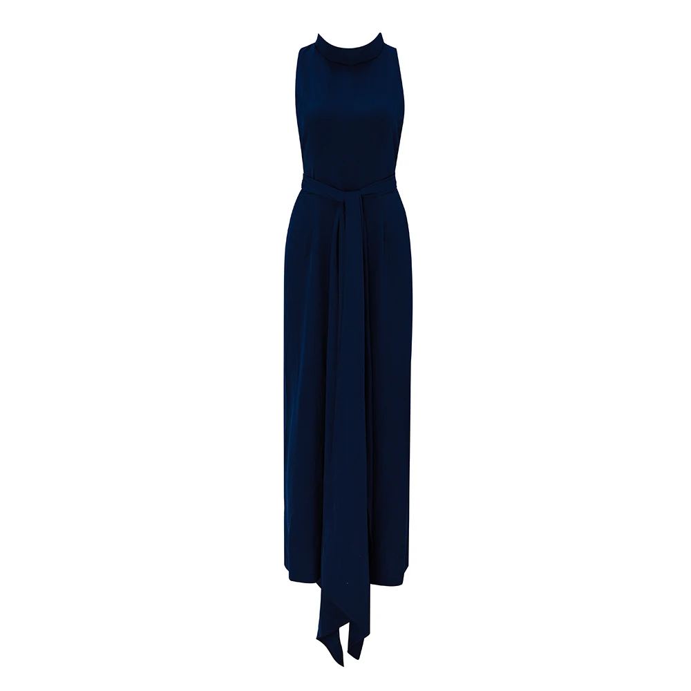 

2019 new Women blue white round neck sleeveless Jumpsuit Rompers Knitted Celebrity evening party Bodysuit Bandage jumpsuits