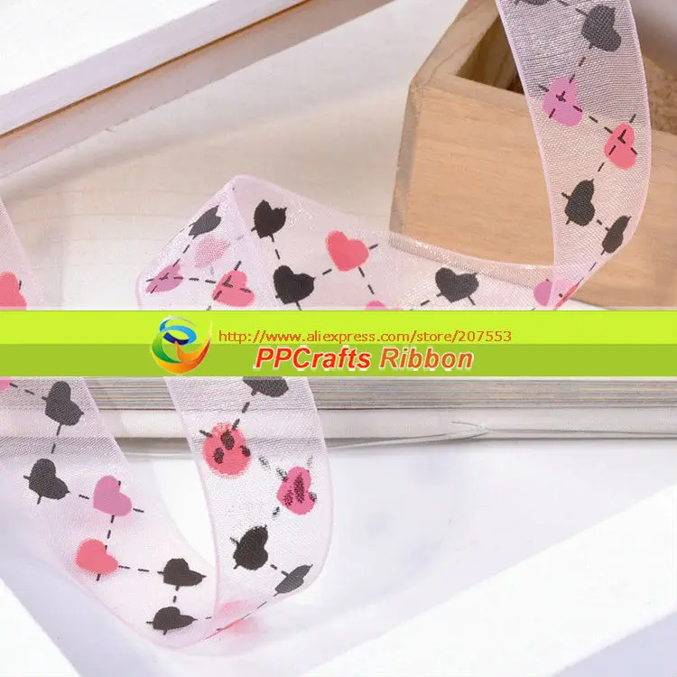 

1.5inch 38MM Colorful Heart Printed Organza Ribbon Free Shipping