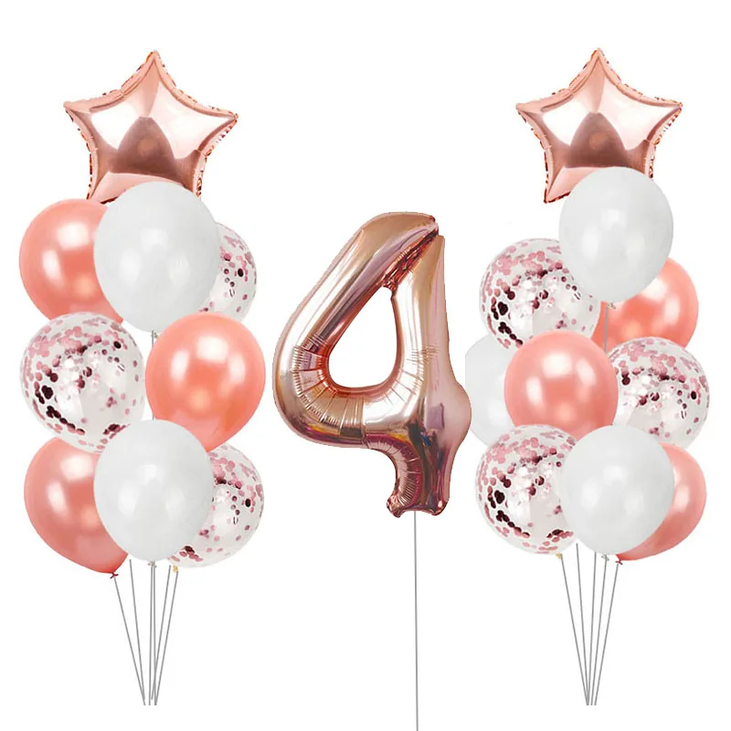 21pcs 4th rose gold Heronsbill номер 4 воздушные Шары Баннер наборы 4th День Рождения украшения мальчик девочка 4 года поставки я четыре - Цвет: 21pcs 4th rose gold