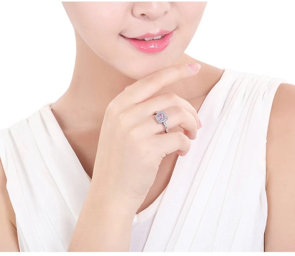 Азиатское модное розовое кольцо ZC с серебряным покрытием Micro Settte 3ct квадратное