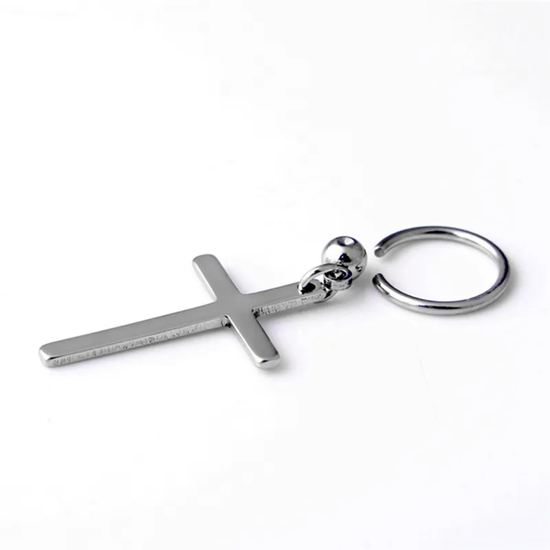

BOAKO Small Hanging Cross Hoop Earrings for Men Simple Ear Piercing Huggie Earrings Bohemia Bijoux Brincos X7-M2