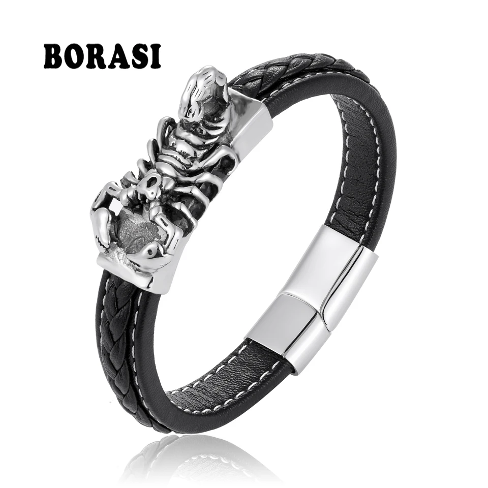 Мужские браслеты из натуральной кожи BOBASI титановой стали браслет ручной работы