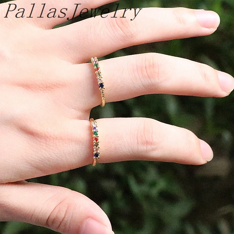 

10Pcs Simple Charm Cz engagement ring colorful cubic zirconia Gold color trendy fashion delicate women rings