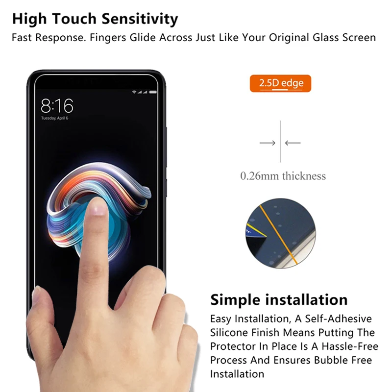 9H HD закаленное стекло для Xiaomi Mi A2 Lite A1 экранная пленка Redmi Note 4 4X 5A Prime Y1 5 Pro