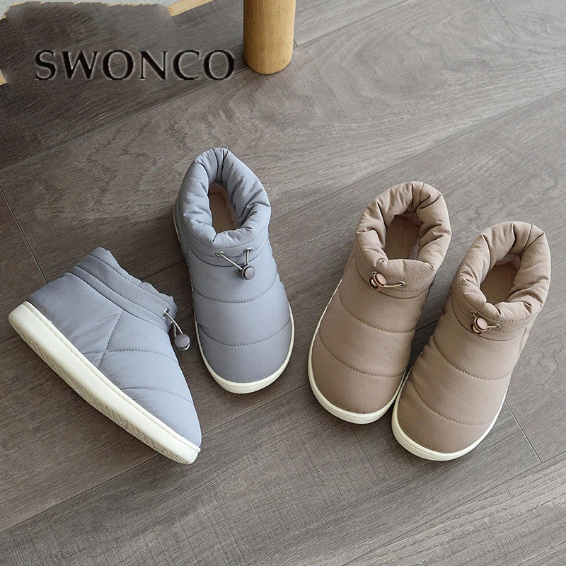 

SWONCO Winter Down Warm Cotton Padded Shoes Woman Indoor Ankle Boots 2019 Slip On Warm Snowboots Home Casual Foorwear Snow Boots