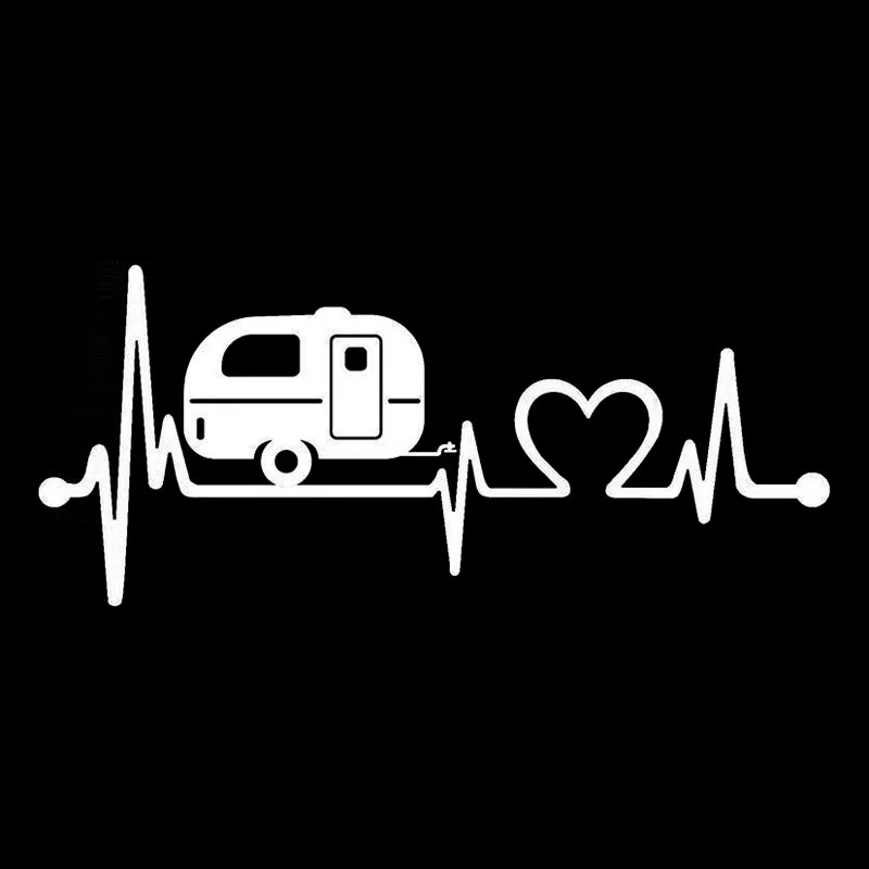 Motorcycle Stickers Camper Travel Hiker Heartbeat Vinyl Car Sticker Black/Silver |