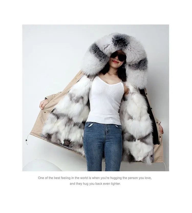 New Fashion Winter Women Real Fox Fur Coat Outerwear Female Naturel Fox Fur Collar Hooded Warm Thicken Jacket Plus Size H12