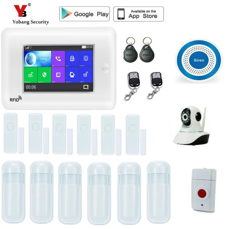 

Yobang Security 4.3inch Wireless SIM GSM Home RFID Burglar Security Touch Keyboard WIFI GSM Alarm System Sensor