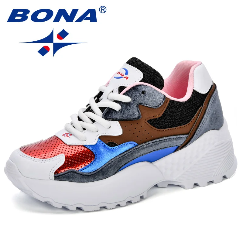 Red royal blue BOAN/Женская обувь; коллекция года; сезон осень-зима; дизайн; кроссовки на платформе; tenis feminino; Повседневная модная женская обувь на шнуровке - Цвет: Red royal blue
