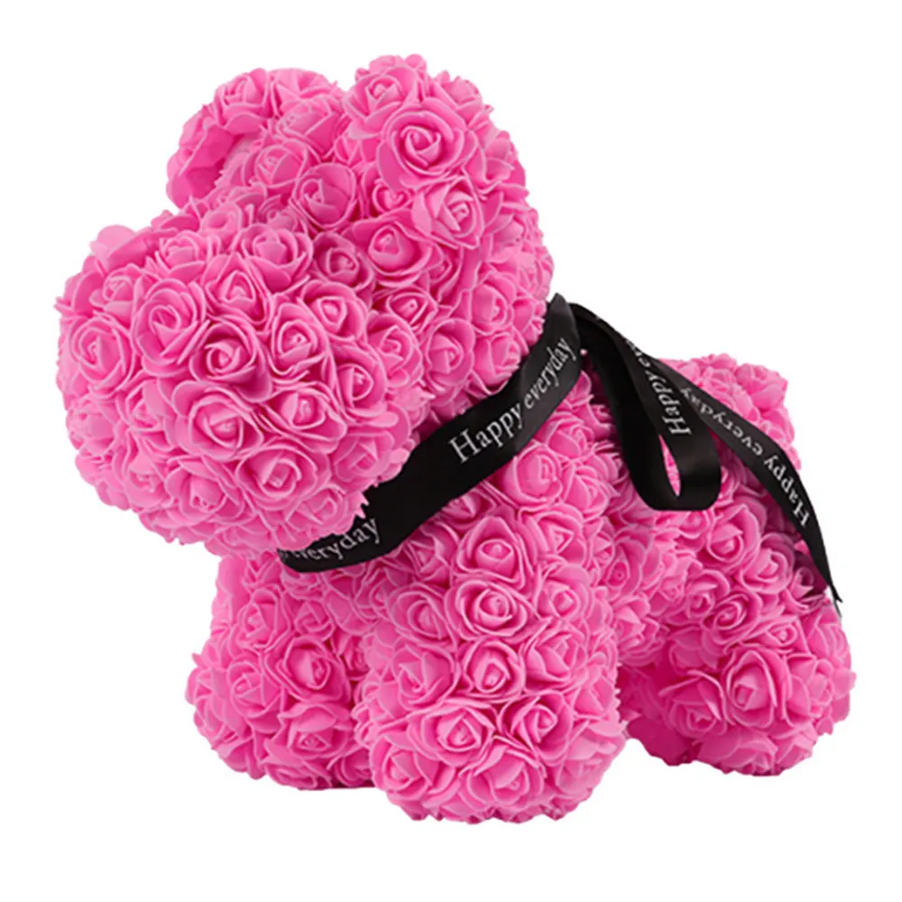 40CM pink Dog Искусственные цветы розы Медведь собака кролик Мопс юбилей день Святого Валентина подарок на день рождения мать подарок Свадебная вечеринка украшение - Цвет: 40CM pink Dog