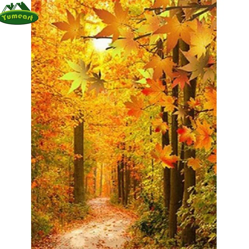 YUMEART DIY Алмазная мозаика осенний пейзаж желтый лист кристалл алмазная живопись