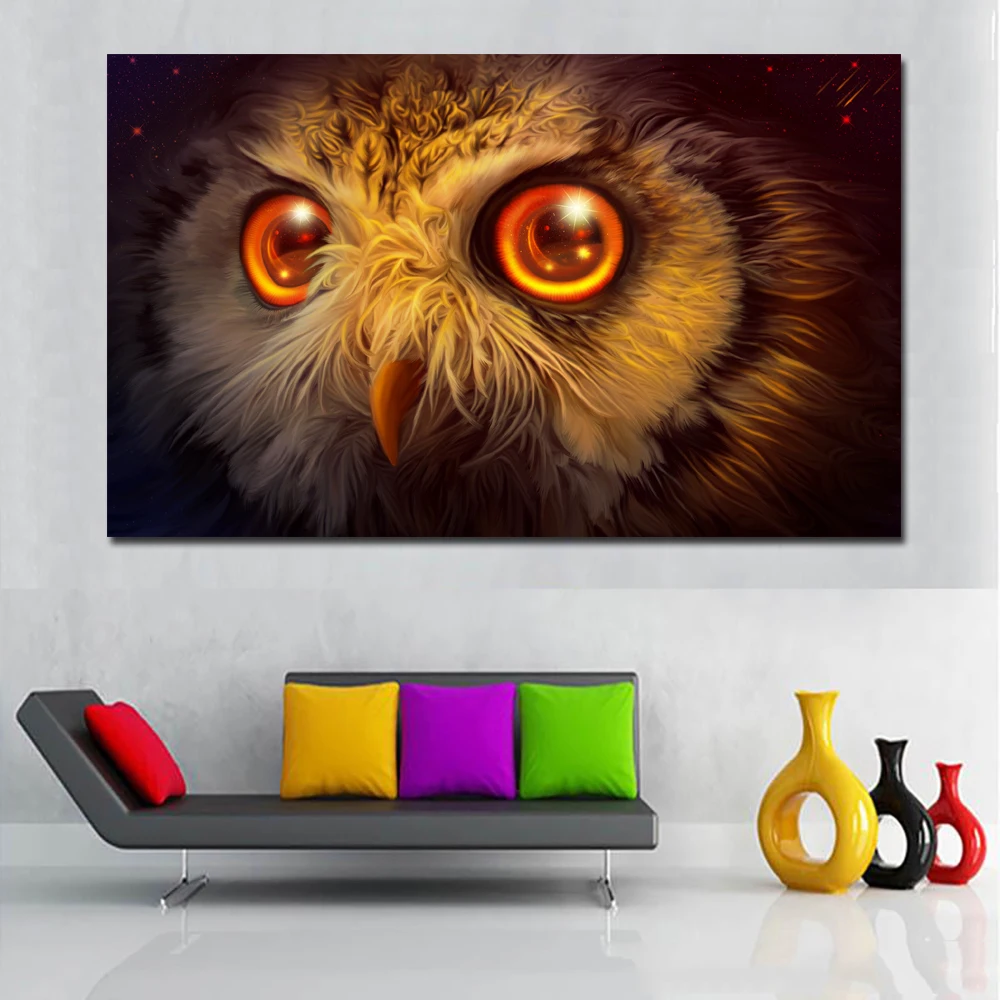 Самодельная картина маслом большого размера с изображением совы глаза Настенная