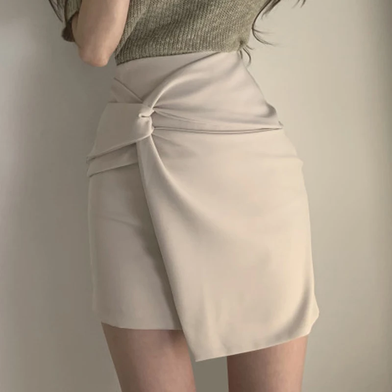 Твердые крест-накрест высокая Талия Bodycon женская юбка нерегулярная Мини-Юбка