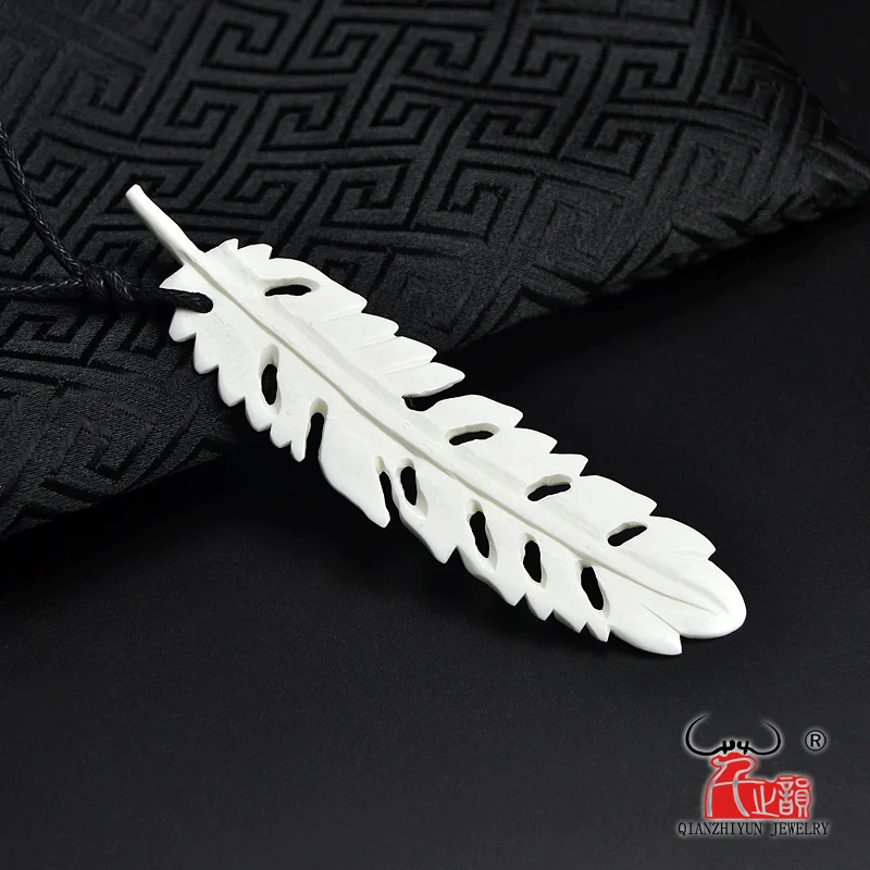 

GX120 Hawaii Surfer Jewelry Handmade Carved Yak Bone Feather Pendant New Zealand Maori Tribal Choker WoMen's Men's Necklace