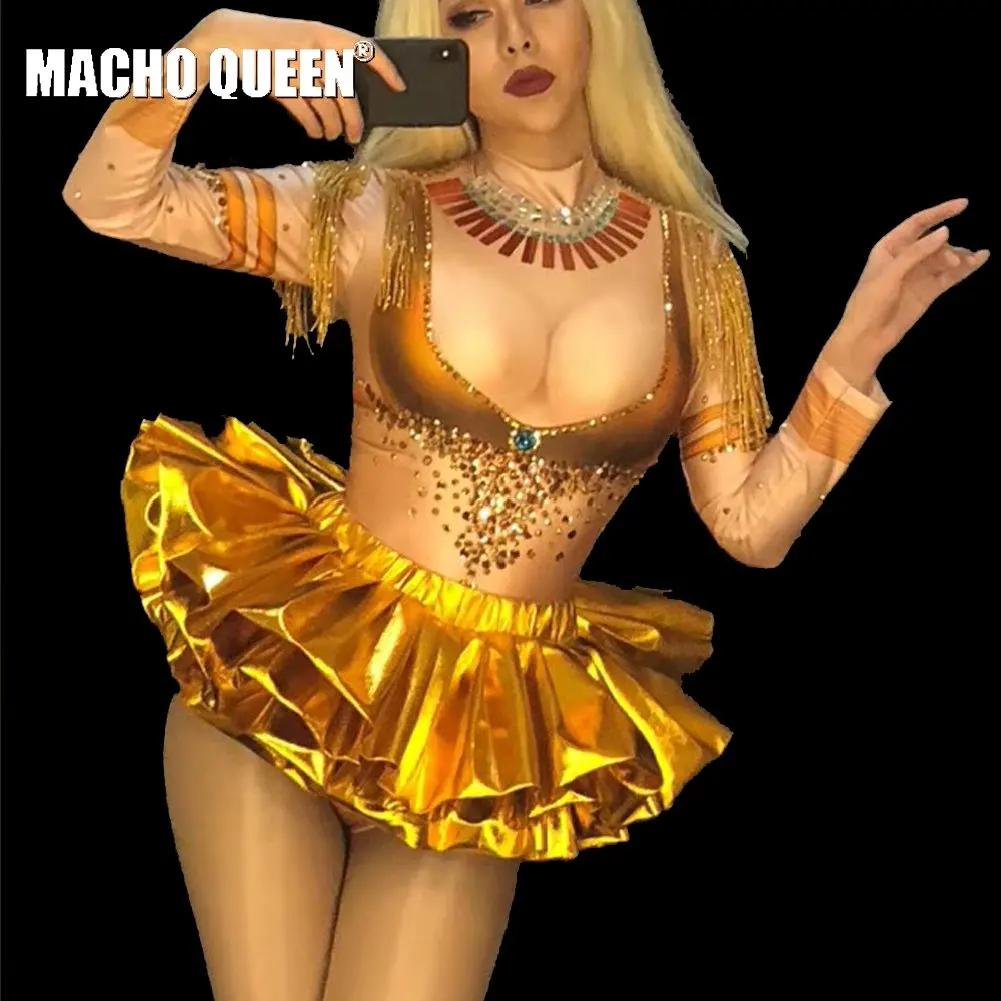 Женские костюмы на Хэллоуин Drag Queen комбинезон золотого цвета в стиле Звезд певец