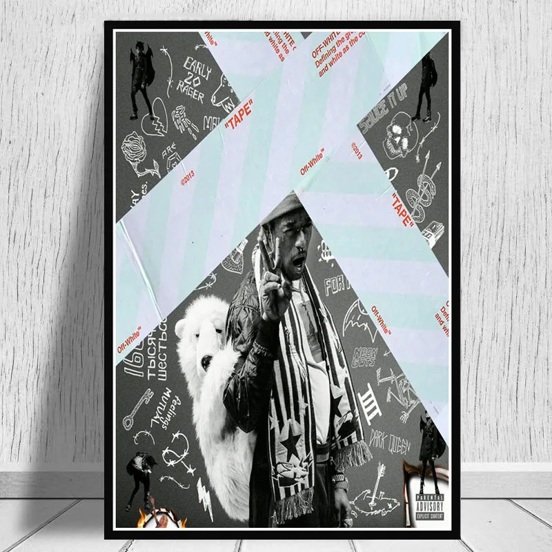 Печать плакатов Художественная Картина на холсте Lil Uzi Vert Luv Is Rage Rapper хип-хоп музыкальный альбом звезда настенные картины гостиная домашний декор - Цвет: Темно-серый