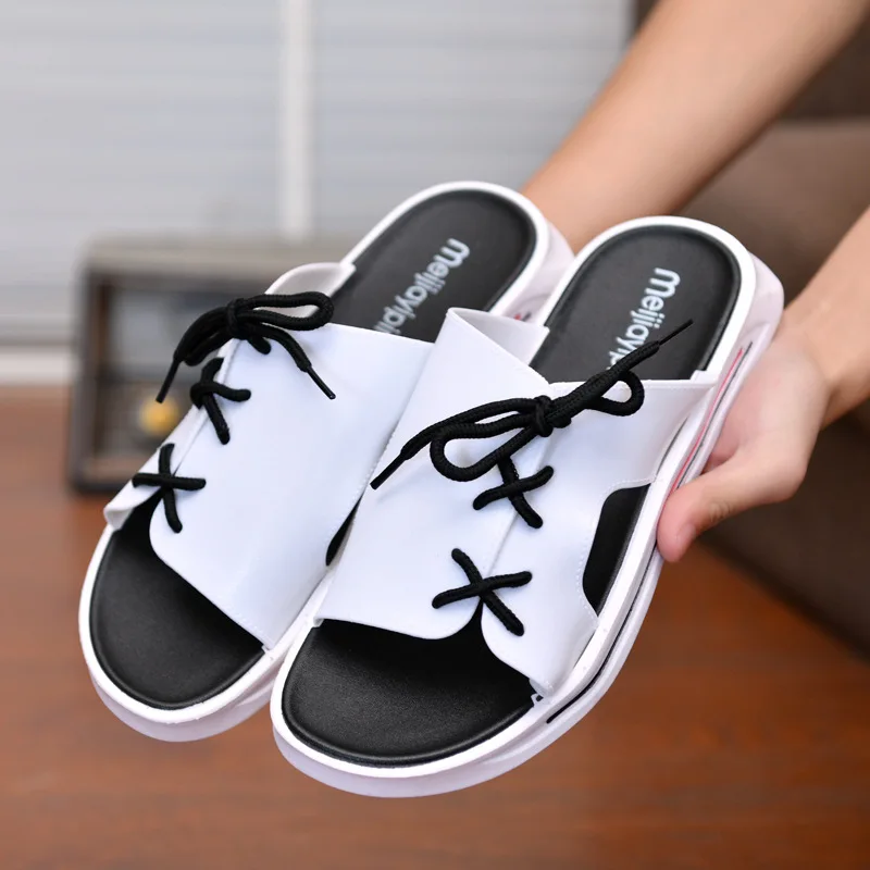 Мужские шлепанцы повседневная обувь черного и белого цвета нескользящие летние