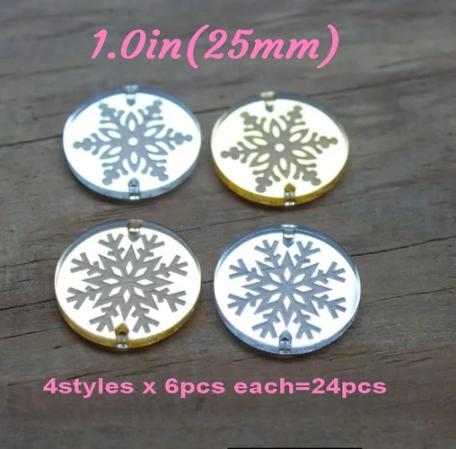 snowflakes set 6spcs каждый) 25 мм акриловые рождественские серьги северный олень, новогодняя елка Снежинки круглые серьги метки золото/серебро зеркало "-AC1495/AC1397 - Окраска металла: snowflakes set