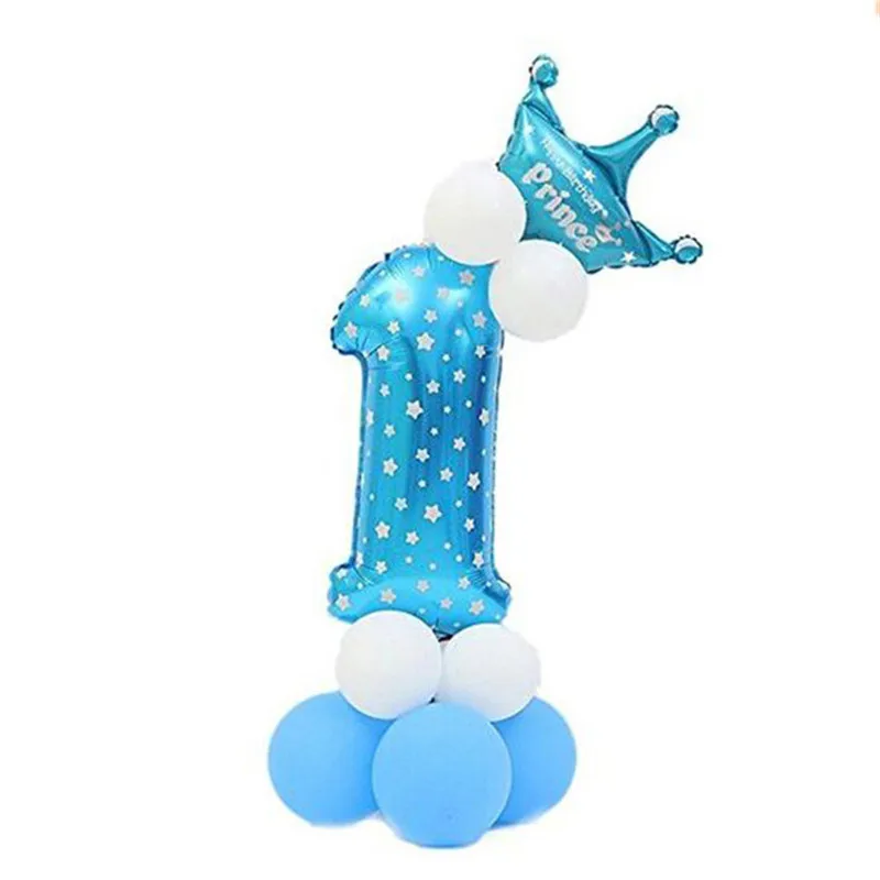 Blue1 Розовые воздушные шары с цифрами, шары из фольги с короной, вечерние украшения для мальчиков и девочек, украшения для детского дня рождения, украшения для вечеринки, голубые шары с цифрами - Цвет: Blue1