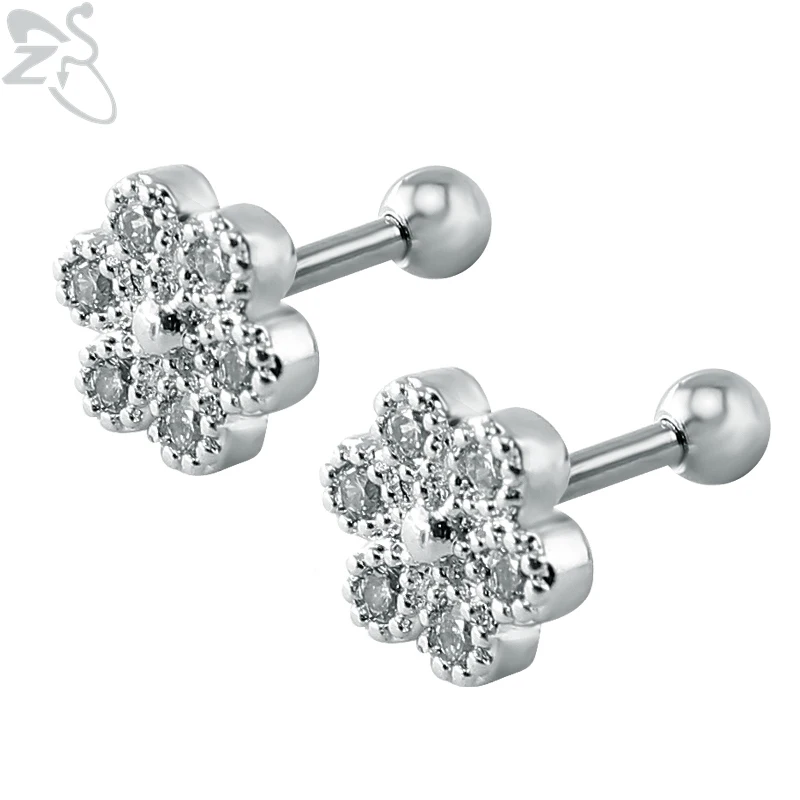 Серьги в форме цветка с фианитами серьги гвоздики для девочек милые винтовым