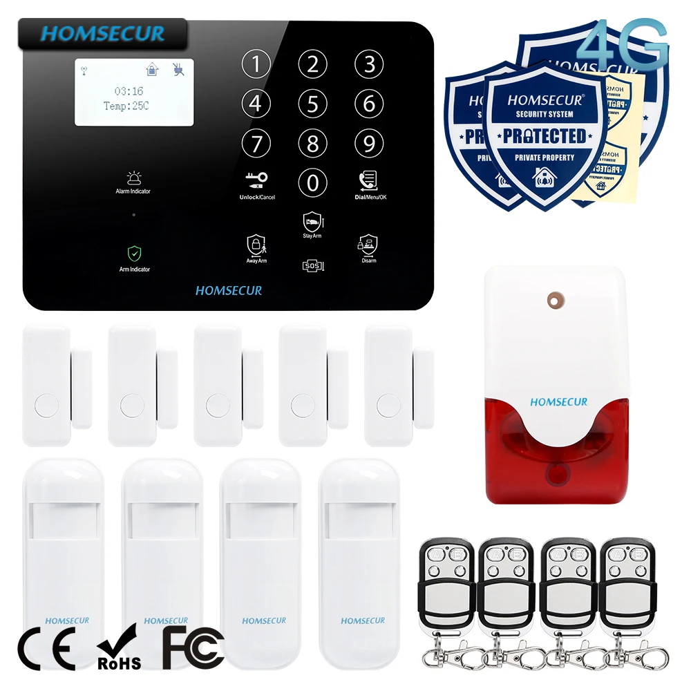 HOMSECUR 433 МГц 4G беспроводная домашняя охранная сигнализация 3g Охранная сигнализация GSM система сигнализации PIR датчик с датчиком температуры