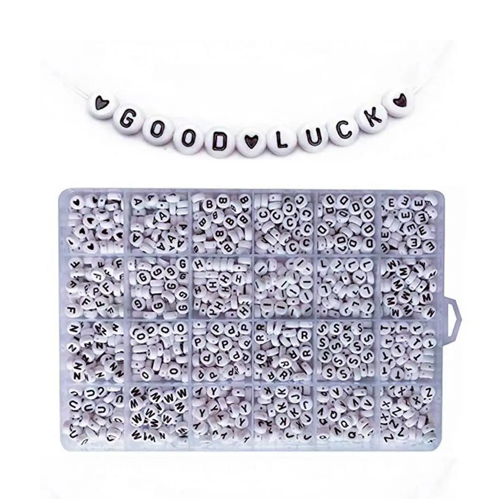 1200PCS DIY Letter Beads Round Beads A-Z Heart Alphabet Letter Beads for Bracelets Making Necklaces Key Chains Kids Jewelry#4W