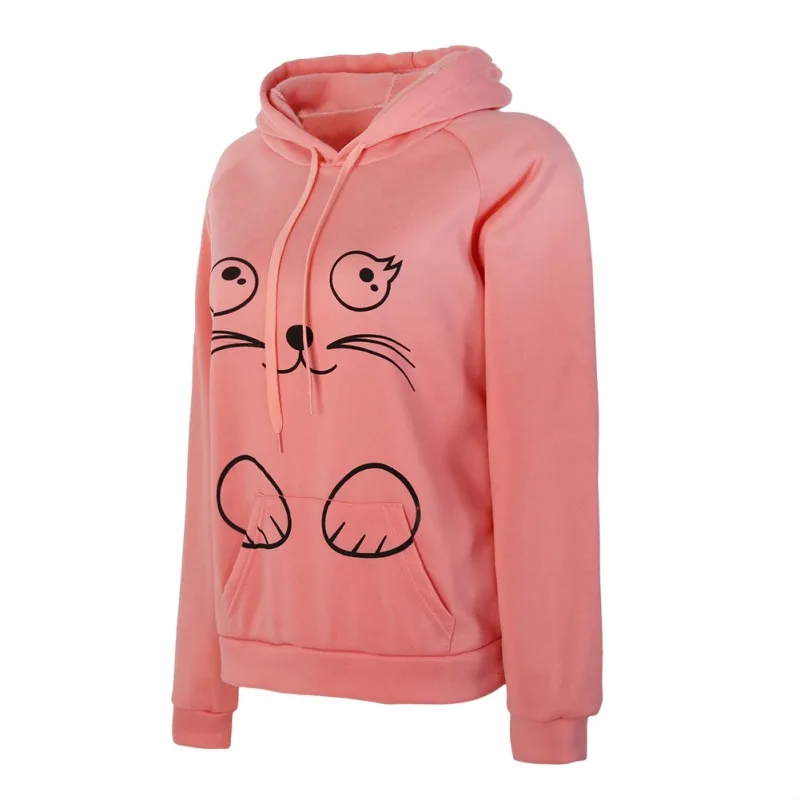 

Hoodies Sweatshirt Womens Fashion Autumn Lovely Cat Printed Long Sleeve Sweatshirt Hooded Pullover Tops sudadera mujer