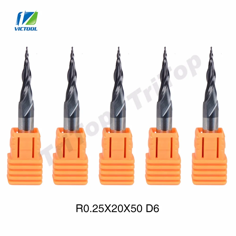 5 шт./лот R0.25 * D6 20 50L 2F HRC55 твердосплавные конические конусные фрезы с ЧПУ|cnc milling