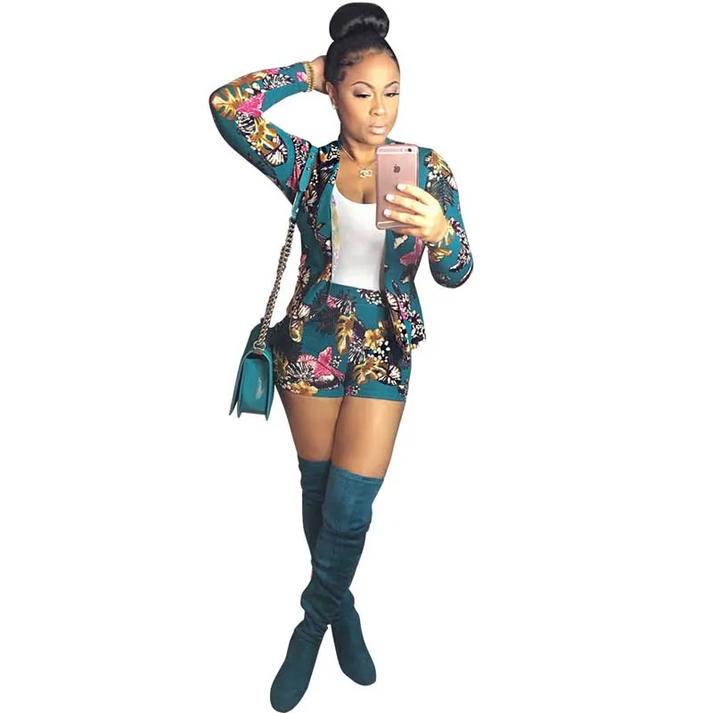 Летний комплект из двух предметов пиджак с цветочным принтом женская одежда