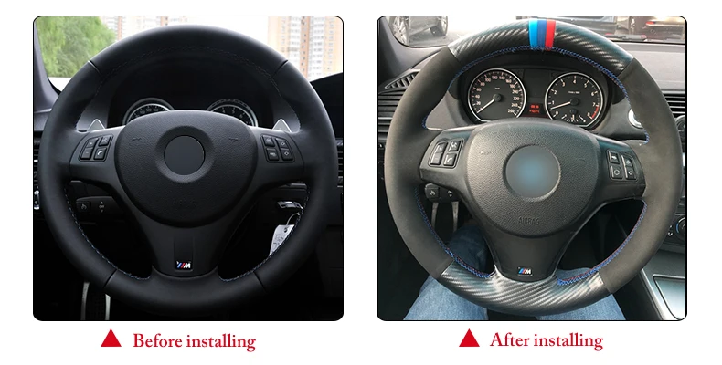 

Hand sewing custom Carbon Fiber Leather Black Suede Car Steering Wheel Cover for BMW M3 2009-2013 E92