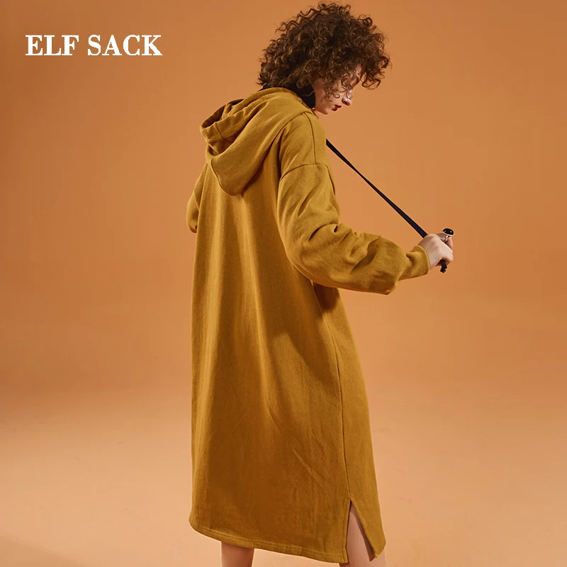 Женское платье с длинным рукавом ELF SACK хлопковое прямое до колена буквенным