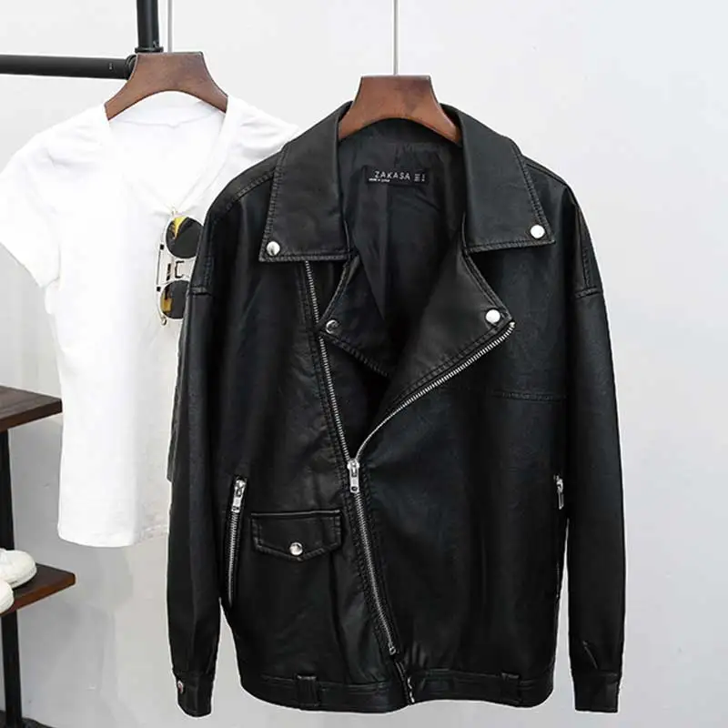 Женская куртка из ПУ кожи Veste femme модная Осенняя свободная приталенная