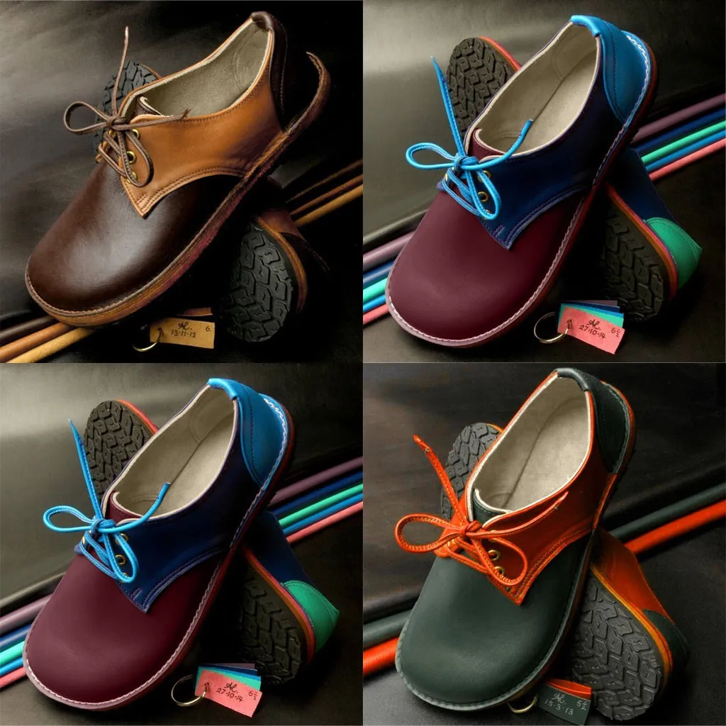 Повседневные цветные туфли на шнуровке обувь в стиле пэчворк Женская Удобная