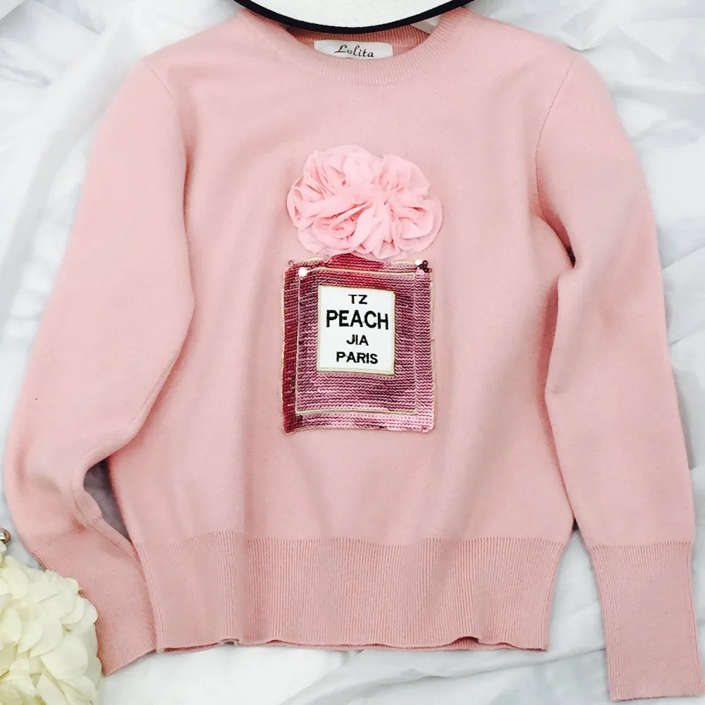 Amolapha Women 3D Floral Bottle Sequined Patterm Knitted Jumper Tops Pretty Knit Sweater Pullovers | Женская одежда