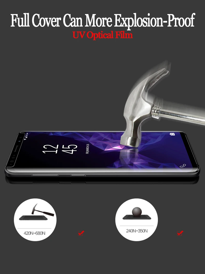 Протектор экрана для Samsung Note 8 Note 9 изогнутая жидкость для экрана Полный Клей закаленное стекло для Galaxy S7 Edge S8 S9 Plus УФ свет