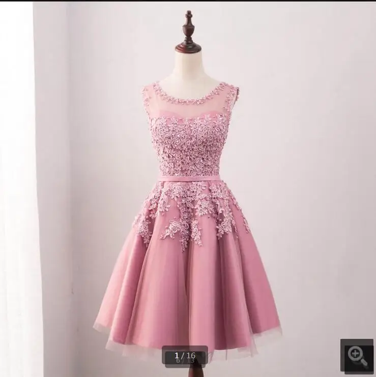 Vestido De Festa розовое кружевное Тюлевое ТРАПЕЦИЕВИДНОЕ короткое платье подружки