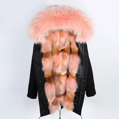 7 OFTBUY, зимняя женская куртка, натуральный мех, пальто, свободный воротник из меха енота, волчий мех, длинная парка, верхняя одежда, высокое качество - Цвет: 7