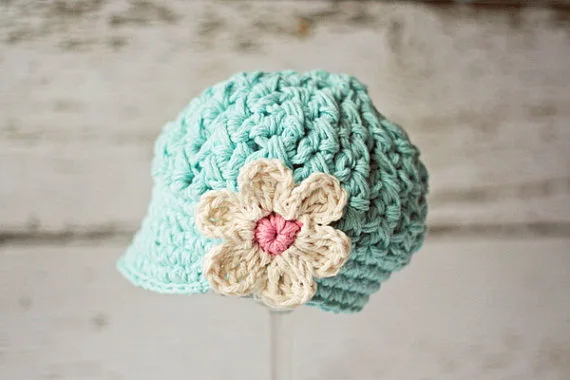 

Toddler Girls Hat ,Girl Newsboy Caps , Girl Visor Hat, Blue , Cream-Coloured Flower . Great for Photo Props . Gift for Girls