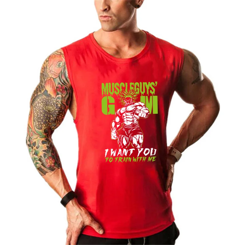Бренд Muscleguys, хлопковый жилет, одежда для фитнеса или бодибилдинга, для мужчин, для спортзала, Стрингер, хлопок, для тренировок, без рукавов, рубашка, мужские майки - Цвет: Красный