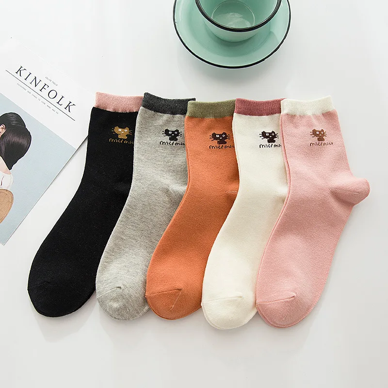 

New simple tube socks fashion cute cat cartoon socks cotton casual socks