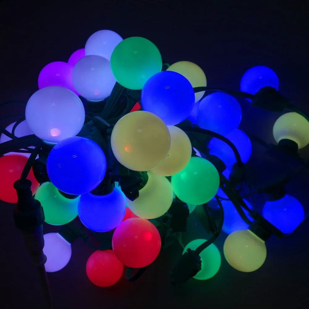 Светодиодный G40 адресуемый WS2811 DC12V 8 мм technicolor pixel string; 50 узлов/нить; Зеленая проволока и чехол; IP67