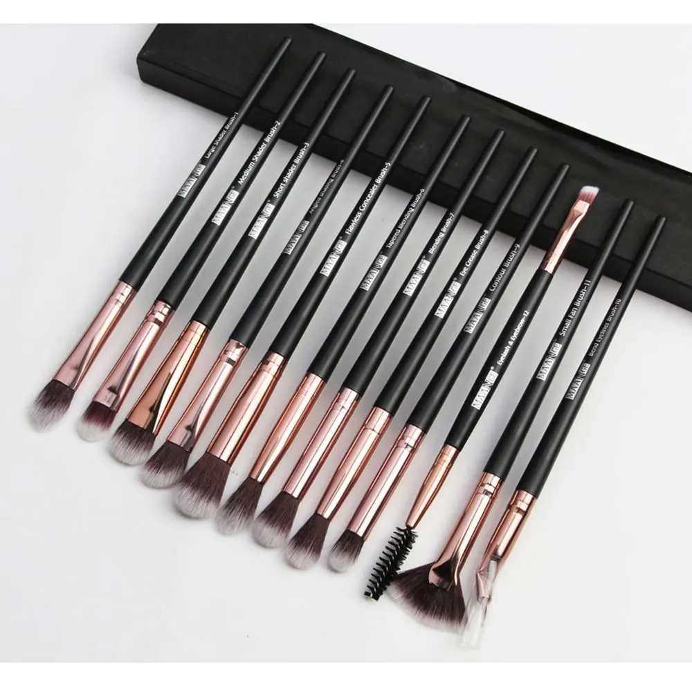 Black-Rosegold Набор кистей для макияжа Профессиональные Тени для век макияж разноцветные кисти подводка для глаз для ресниц и бровей Кисть для грима инструмент 12 шт./партия - Handle Color: Black-Rosegold