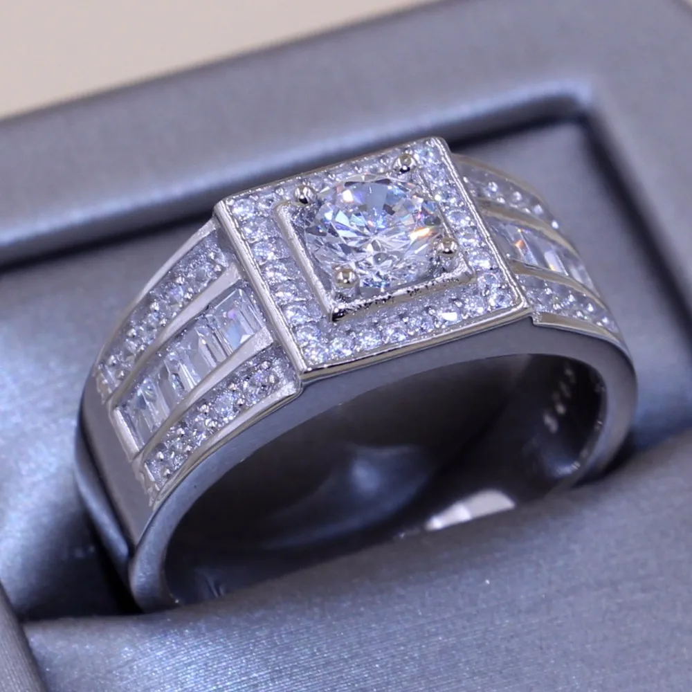 

2017 Top Sell Luxury Jewelry Pure 100% 925 Sterling Silver Round Cut 5A CZ Zirconia Party Wedding Band Men Princess Ring Gift