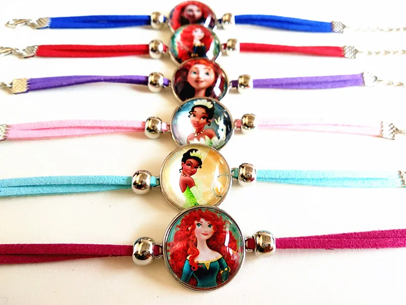 Merida and Tiana Jianzimei 24 шт Принцесса Рапунцель, Мерида, стеклянные Мультяшные браслеты для детей мультфильм Длинные Волосы Принцесса Рождественский подарок - Окраска металла: Merida and Tiana