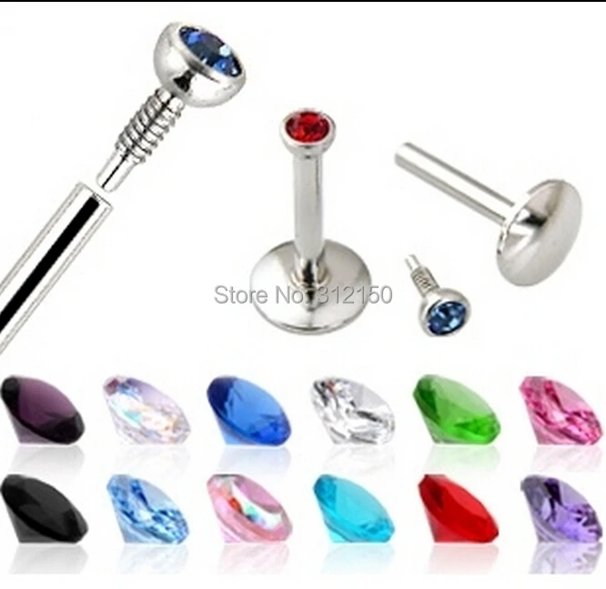 SaYao Free Shipping Labret Ring 16G surgical Stainless Steel Gem stone Bar internally body piercing jewelry lip ring | Украшения и