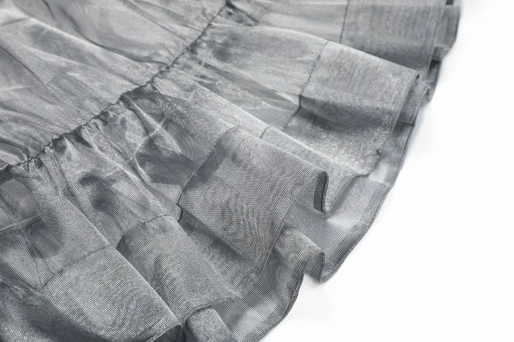 Samstree Vintage Mesh Sweet Women Skirts, Autumn Fashion Mid Waist A-Line Female Skirt Gray Elegant Office Lady Bottoms