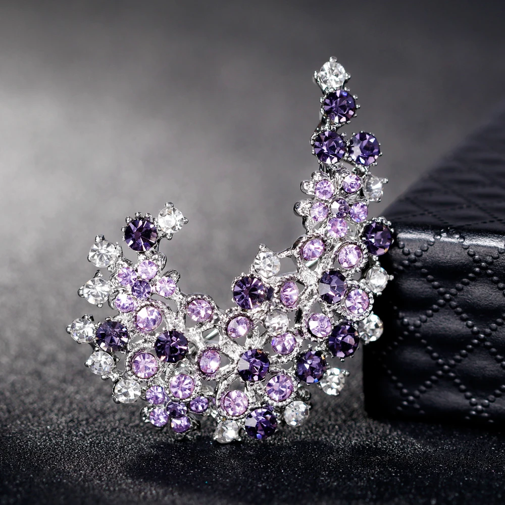 Новый Элегантный Роскошный Blue Crystal Цветок Лист в Стиле Модерн Брошь Pin Ясно Rhinestone